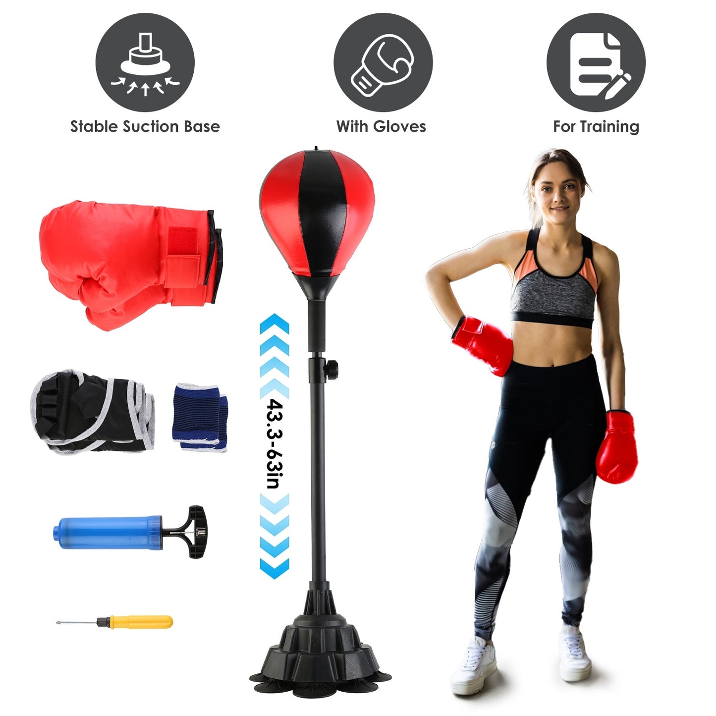 Adjustable Free-Standing Punching Bag with Gloves & Wrist Protection – Boxing Ball for Adults Fitness & Speed Training | Clestro