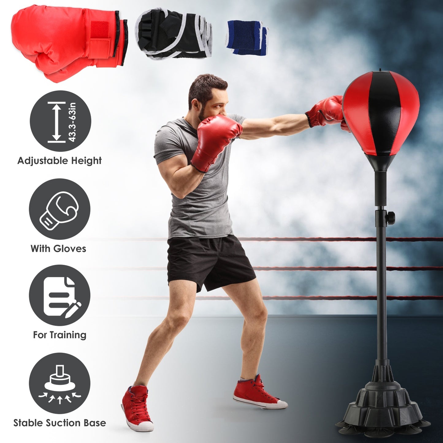 Adjustable Free-Standing Punching Bag with Gloves & Wrist Protection – Boxing Ball for Adults Fitness & Speed Training | Clestro